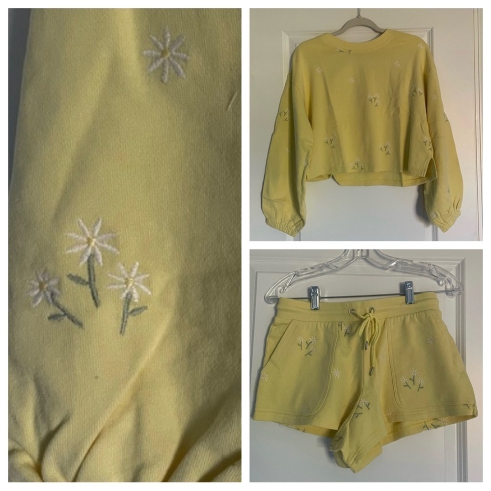 New! L*space Lazy Daisy Pullover and Short yellow embroidered nwt 18335